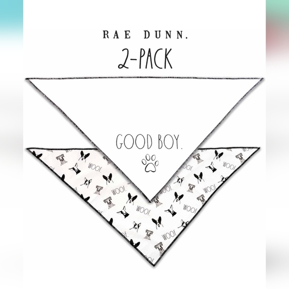 Rae Dunn 2-Pack Good Boy Dog Bandanas, 2-Ply Cotton Scarf, Sz LARGE XLAR… - Picture 1 of 9